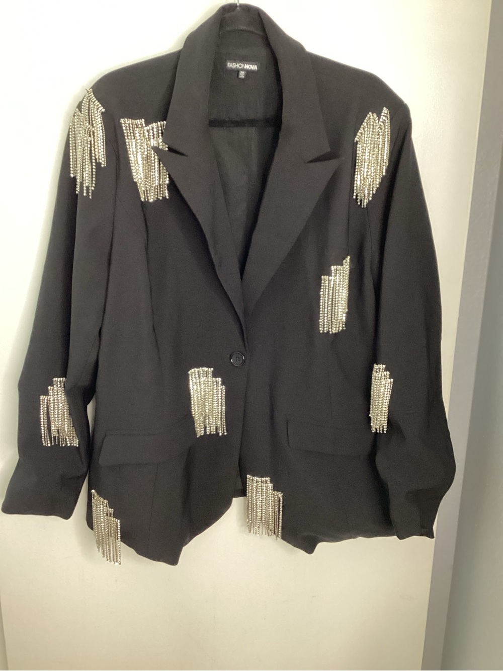 Fashion Nova Black Blazer with Silver Fringe Embellishments EUC 3X